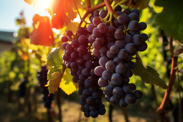 Bunch of grapes in a vineyard. Wine harvest. Investment in wine. Winery. - obrazy, fototapety, plakaty