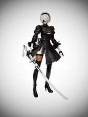 Yorha warrior doll with sword and black outfit