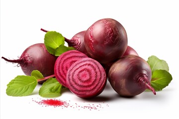 Vibrant beets on white backdrop for captivating ads and visually appealing packaging designs - obrazy, fototapety, plakaty