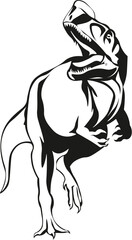 Cartoon Black and White Isolated Illustration Vector Of A Tyrannosaurus Rex Dinosaur