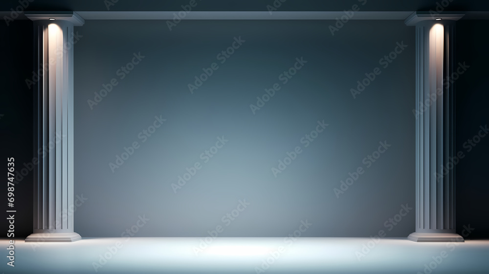 Aufkleber beautiful gray-blue empty wall with side-lit columns. simple background for product display