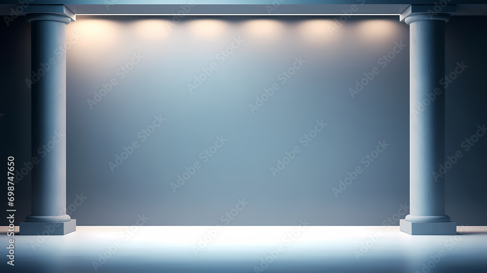 Aufkleber beautiful gray-blue empty wall with side-lit columns. simple background for product display