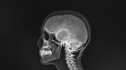 film X-Ray scan human adult skull,face and brain