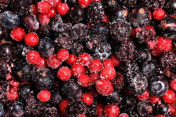 Close-up of mixed frozen berries ideal for healthy food concepts.