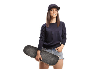 Skater girl holding a skateboard