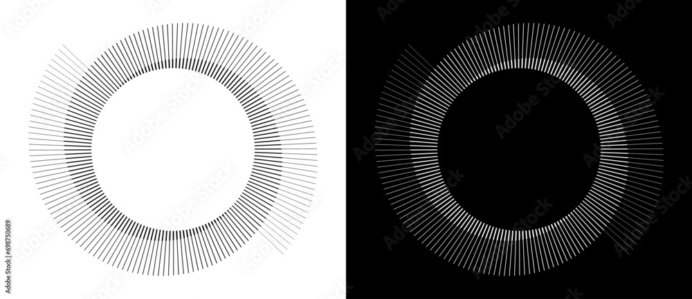 Poster Abstract background with lines in circle. Art design spiral as logo or icon. A black figure on a white background and an equally white figure on the black side.
