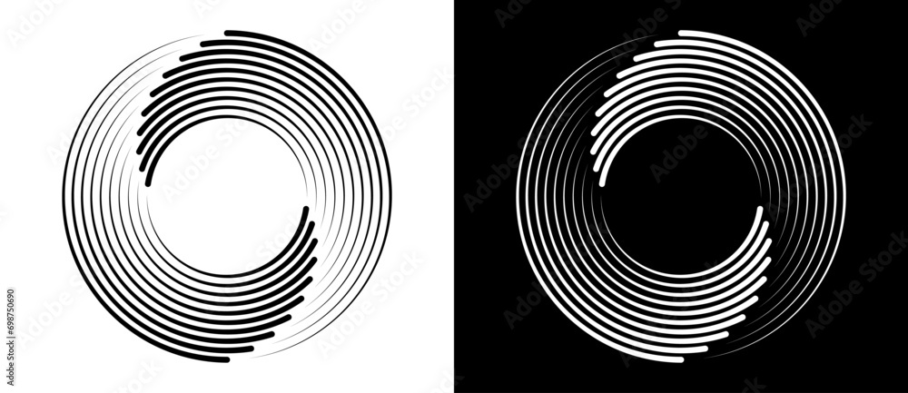 Poster abstract background with lines in circle. art design spiral as logo or icon. a black figure on a whi