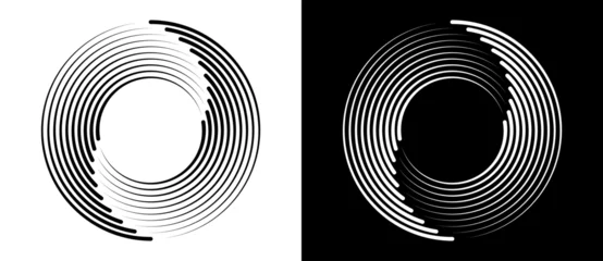 Wandcirkels aluminium Abstract background with lines in circle. Art design spiral as logo or icon. A black figure on a white background and an equally white figure on the black side. © Mykola Mazuryk