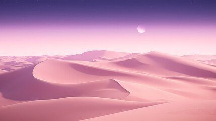 Desert landscape with sand dunes and pink lavender gradient starry sky, abstract poster web page PPT background, digital technology background - obrazy, fototapety, plakaty