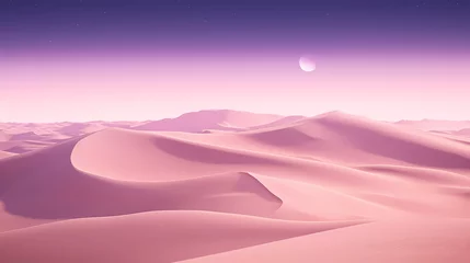 Türaufkleber Hell-pink Desert landscape with sand dunes and pink lavender gradient starry sky, abstract poster web page PPT background, digital technology background