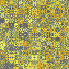 Vivid yellow and gray color tone floral geometric shapes vintage style seamless pattern background.