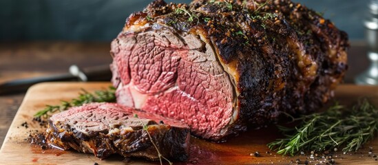 Grass-fed prime rib roast with homemade herbs and spices - obrazy, fototapety, plakaty