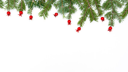 new years concept pine leaf and pomegranate on white