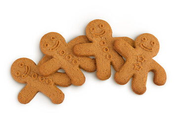 Gingerbread man isolated on white background. Top view. Flat lay.