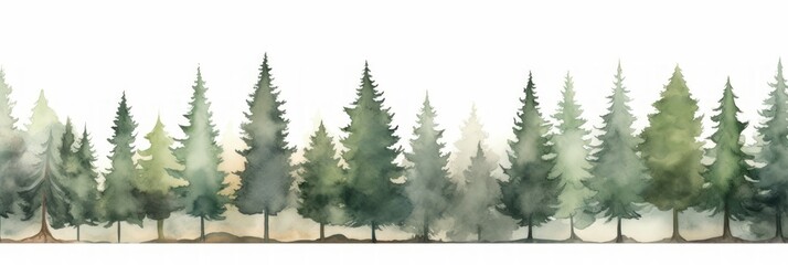 A Watercolor Tree Line of Giant Sequoia on White Background AI Generated