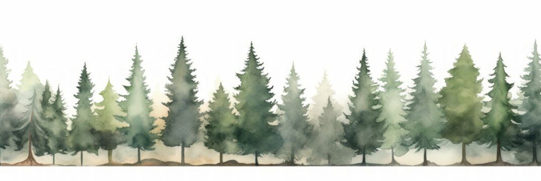 A Watercolor Tree Line of Giant Sequoia on White Background AI Generated © Alex