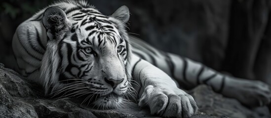 White Tiger in black and white. - obrazy, fototapety, plakaty