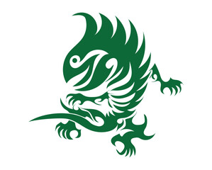 Obraz premium abstract vector art tattoo design, a symbol that resembles a green lizard reptile with hands and feet full of spines and a sharp tail