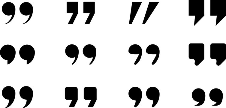 Quotes icon set. Set of black quote mark on transparent background. Quote marks