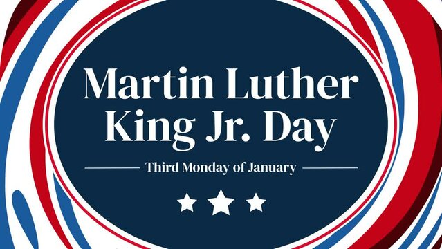 Martin Luther King Jr. Day 4K Animation patriotic background with colorful shapes and typography.