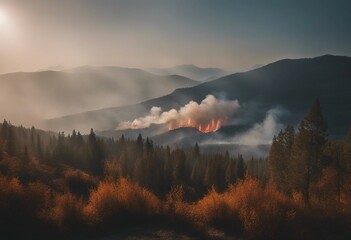 Landscape covered with fire and smoke Wildfire climate change