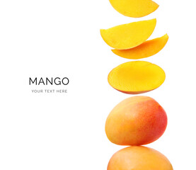 Creative layout made of mango  on the white background. Flat lay. Food concept. Macro concept. 