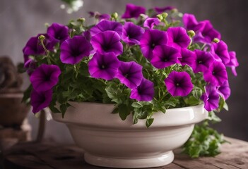Naklejka na ściany i meble Purple petunias in a ceramic pot