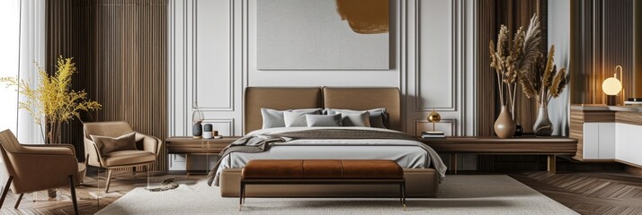 Premium Luxury Bedroom Interior with Modern Furniture and Beautiful Artwork