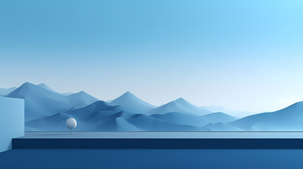Fototapeta premium Abstract realistic blue sky and mountains minimalist background style