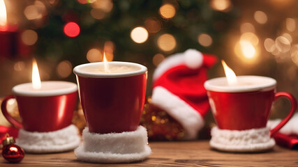 Obraz na płótnie Canvas Coffee Cup Over Christmas Lights