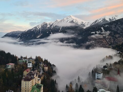 sunrise in the mountains, landscape in the foge, bad gastein, austria, alps, europe