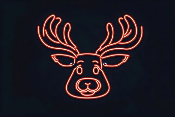 Reindeer on black background ultra neon thin outline
