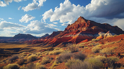 Painted Desert Palette:  The Painted Desert showcasing a vibrant palette of red, orange, and purple hues, creating a breathtaking display of natural colors
