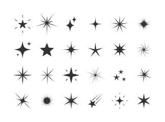 Star symbols of different shapes silhouette set