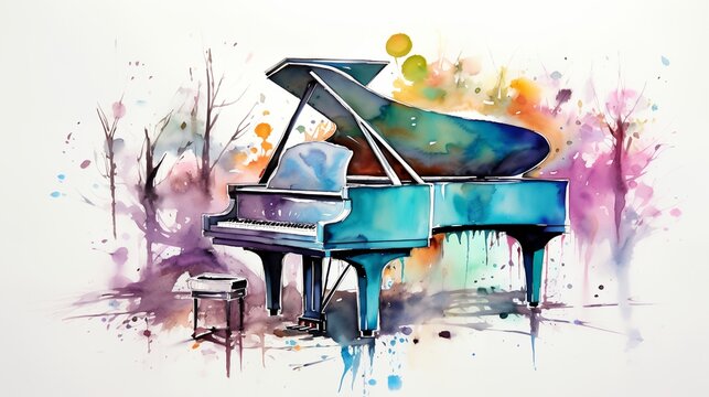 A painting of a piano