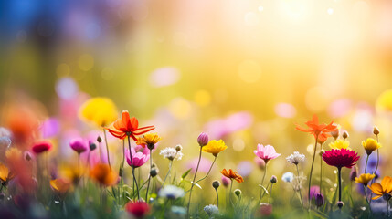 Fototapeta premium beautiful background of wildflowers in the soft rays of the sun