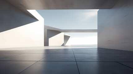 3d render of abstract futuristic architecture with empty concrete floor