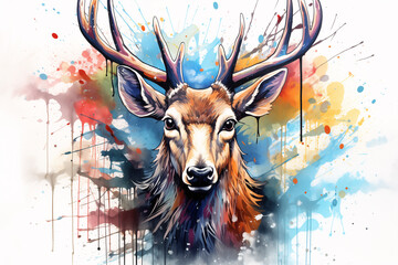 Urban art design. Illustration of a deer. Creativity in graffiti style painted on walls.