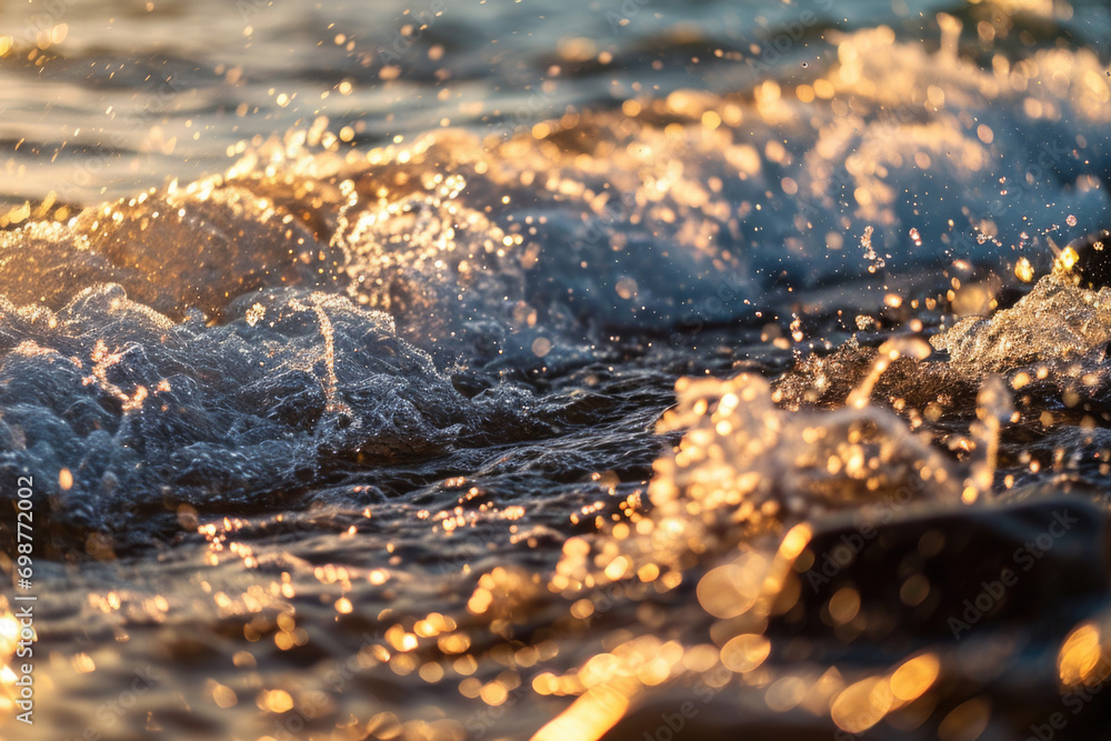 Poster a close up view of a powerful ocean wave. this image can be used to depict the strength and beauty o