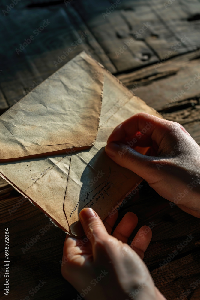 Poster a person is cutting a piece of paper with a pair of scissors. this image can be used for crafts, diy