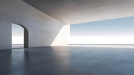 3d render of abstract futuristic architecture with empty concrete floor