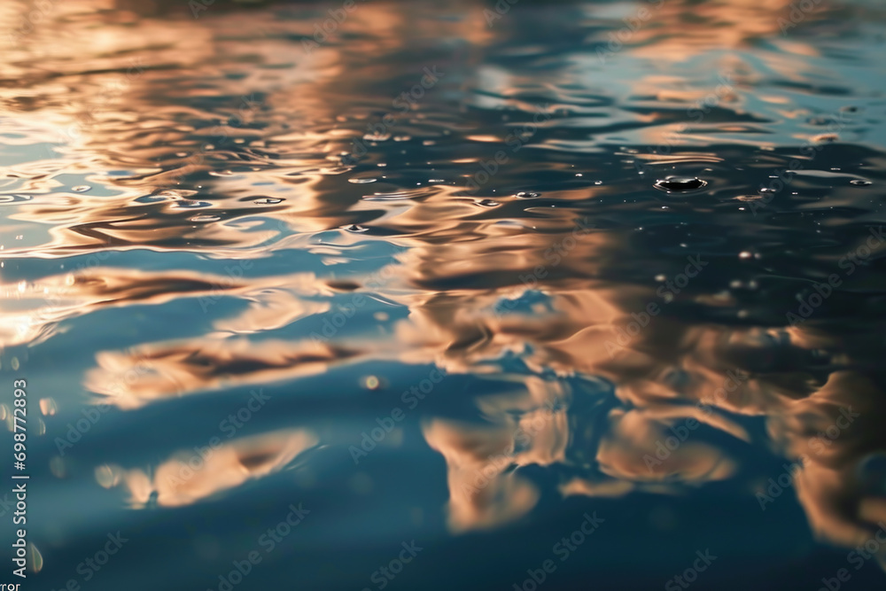 Poster A close up view of a body of water with a backdrop of clouds. This image can be used to depict tranquility and nature's beauty