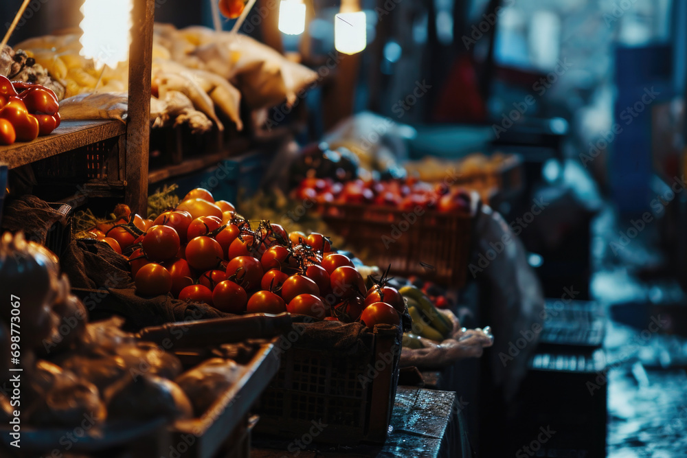 Poster A collection of various fresh fruits displayed on a table. Suitable for use in food and nutrition-related projects