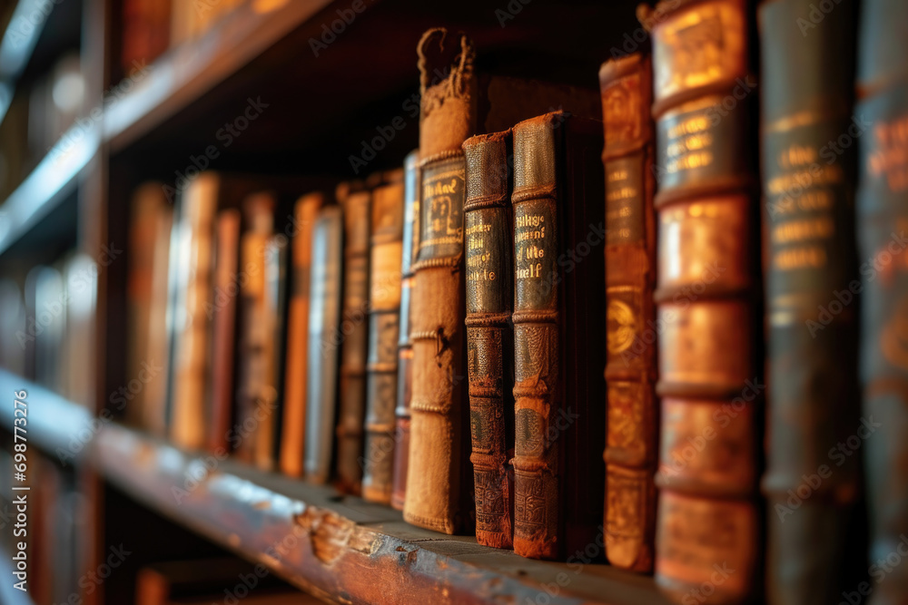 Aufkleber A row of books sitting on top of a wooden shelf. Perfect for educational or library-themed projects