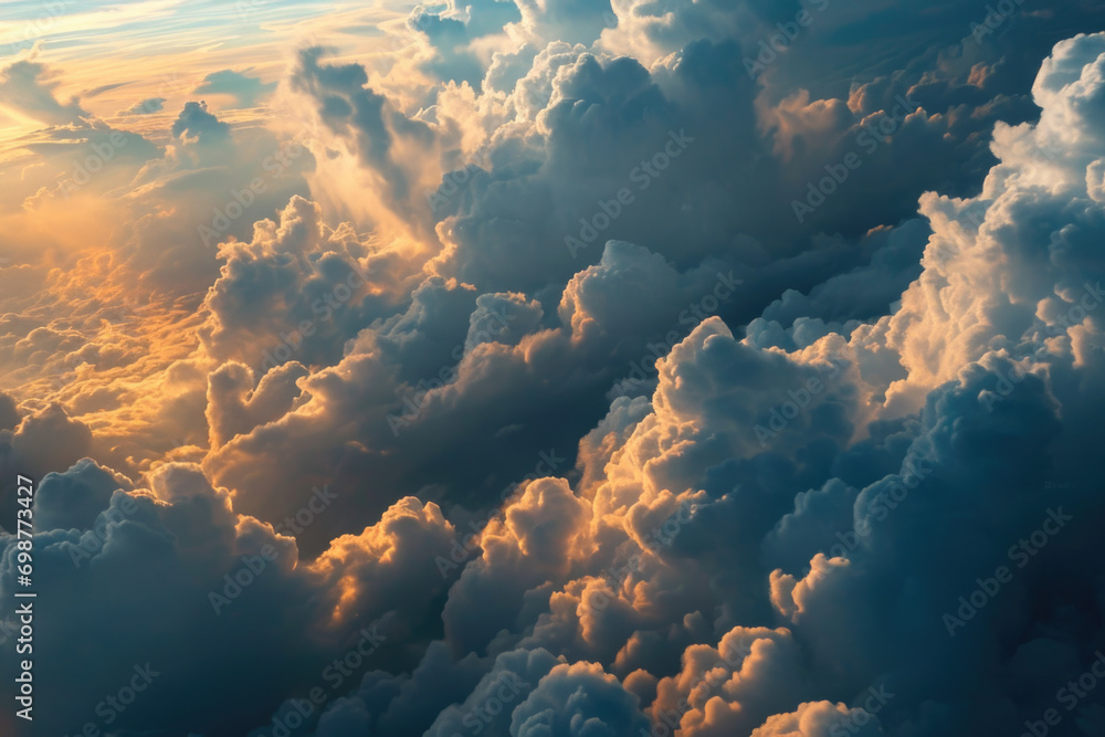 Poster A view of the clouds from an airplane. Suitable for travel and aviation-related projects