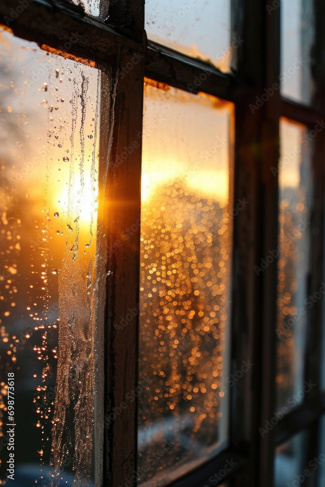 Poster Sunlight streaming through a window, creating a warm and inviting atmosphere. Perfect for showcasing natural light in a home or office setting