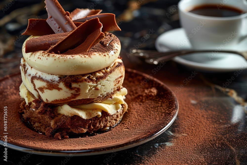 Wall mural photo of tiramisu dessert. photographing desserts for restaurant and cafe menus. food photography