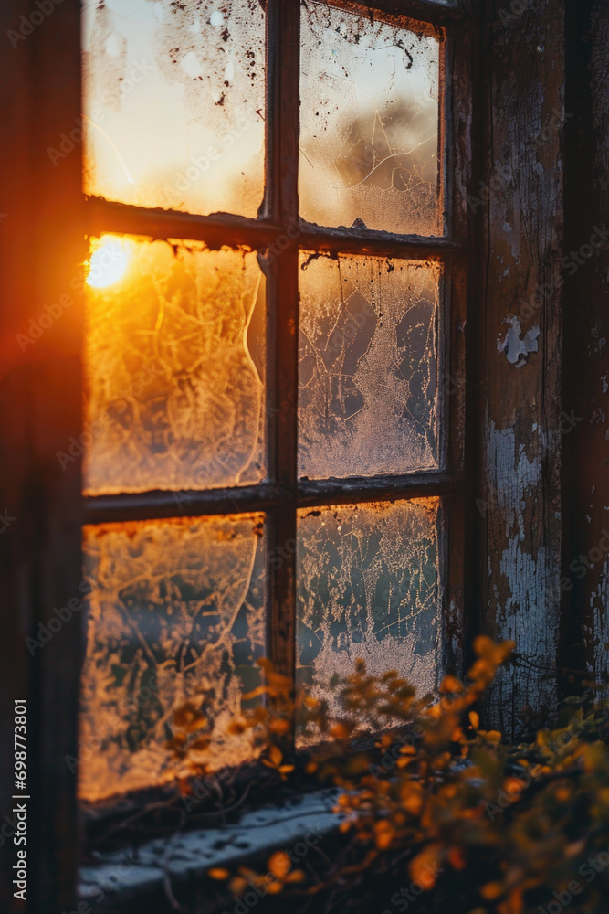 Aufkleber Sunlight shining through window of an old building. Ideal for architectural and interior design concepts