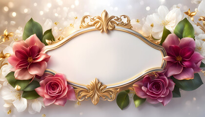 Beautiful floral frame for congratulations on Valentine's Day, Mother's Day, wedding card,