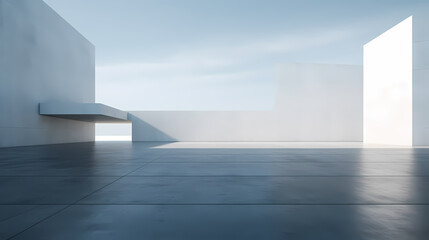 Obraz premium 3d render of abstract futuristic architecture with empty concrete floor